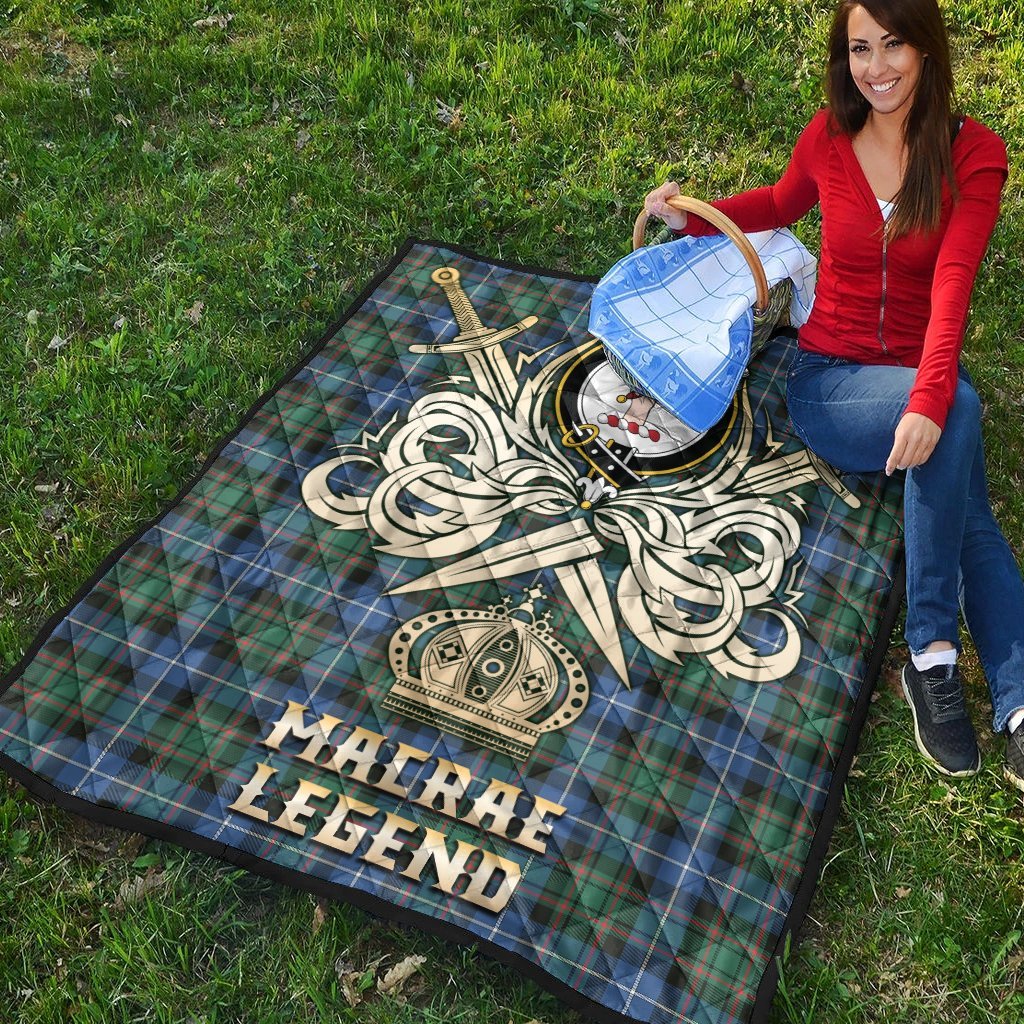 MacRae Hunting Ancient Tartan Crest Legend Gold Royal Premium Quilt