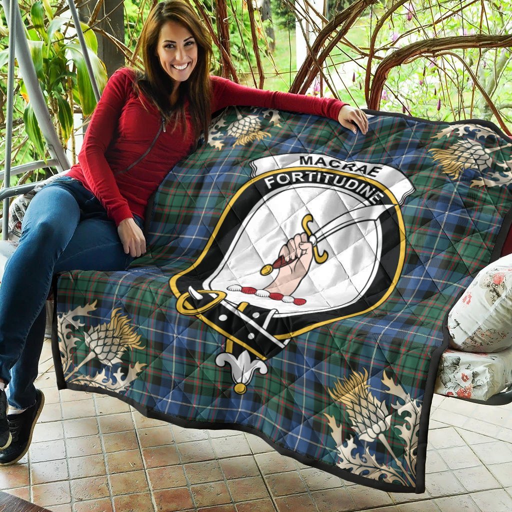 MacRae Hunting Ancient Tartan Crest Premium Quilt - Gold Thistle Style