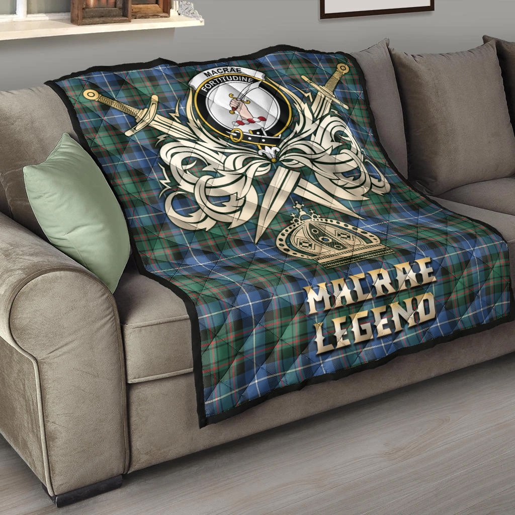MacRae Hunting Ancient Tartan Crest Legend Gold Royal Premium Quilt