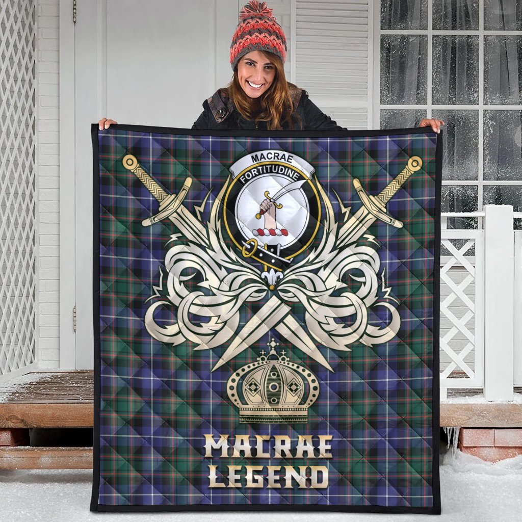 MacRae Hunting Modern Tartan Crest Legend Gold Royal Premium Quilt