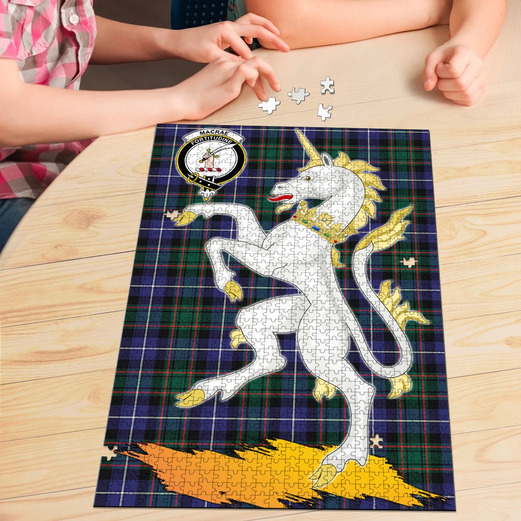 MacRae Hunting Modern Tartan Crest Unicorn Scotland Jigsaw Puzzles