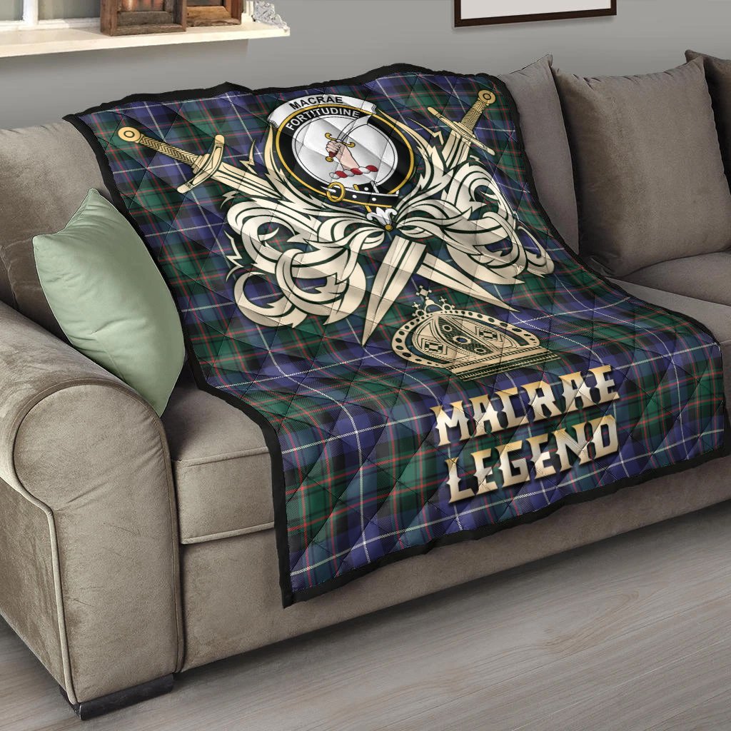 MacRae Hunting Modern Tartan Crest Legend Gold Royal Premium Quilt