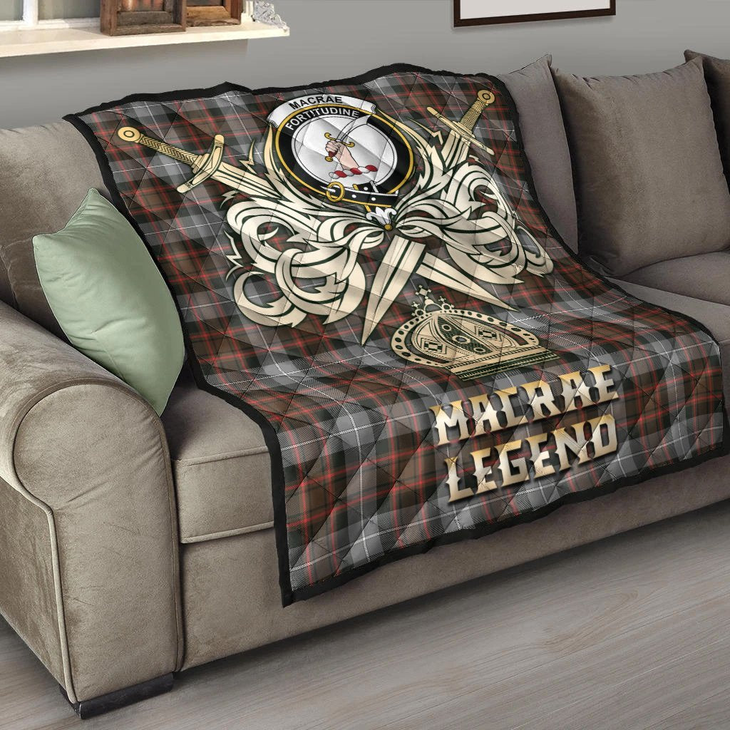 MacRae Hunting Weathered Tartan Crest Legend Gold Royal Premium Quilt