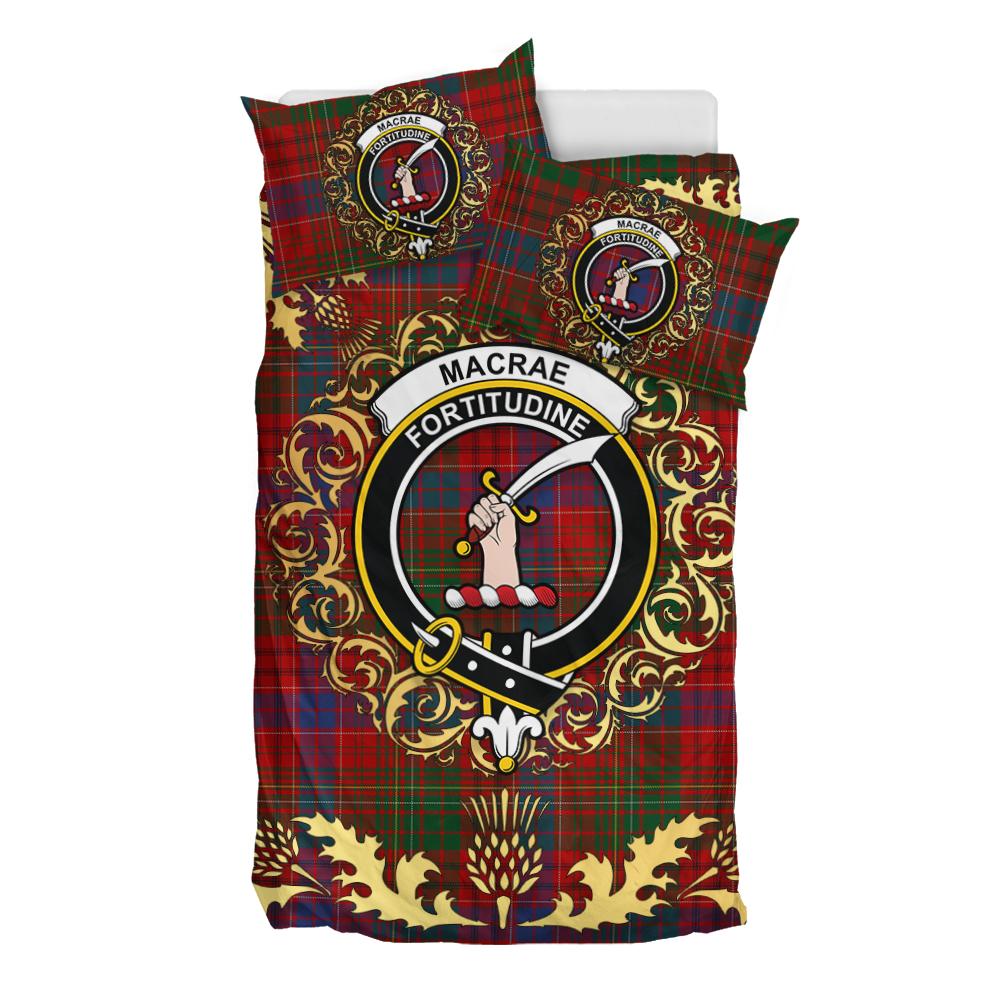 MacRae The Princes Own Tartan Crest Bedding Set - Golden Thistle Style