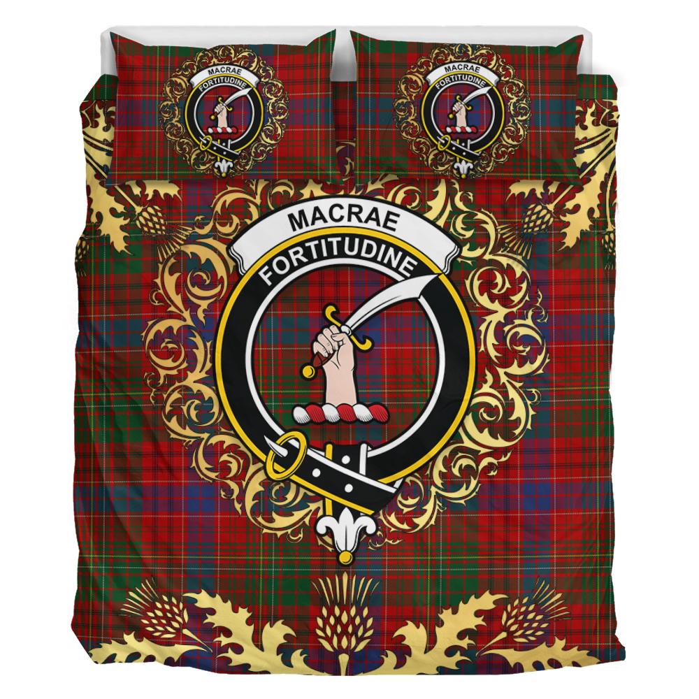 MacRae The Princes Own Tartan Crest Bedding Set - Golden Thistle Style