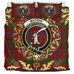 MacRae The Princes Own Tartan Crest Bedding Set - Golden Thistle Style