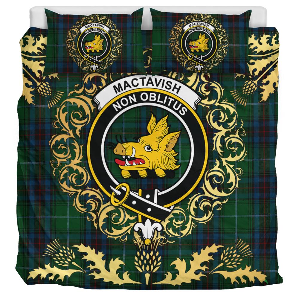 MacTavish Cash Tartan Crest Bedding Set - Golden Thistle Style