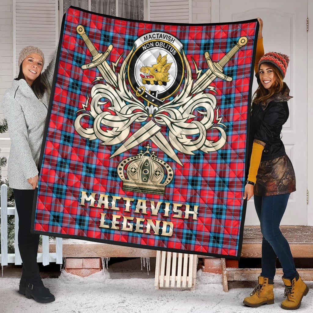 MacTavish Modern Tartan Crest Legend Gold Royal Premium Quilt