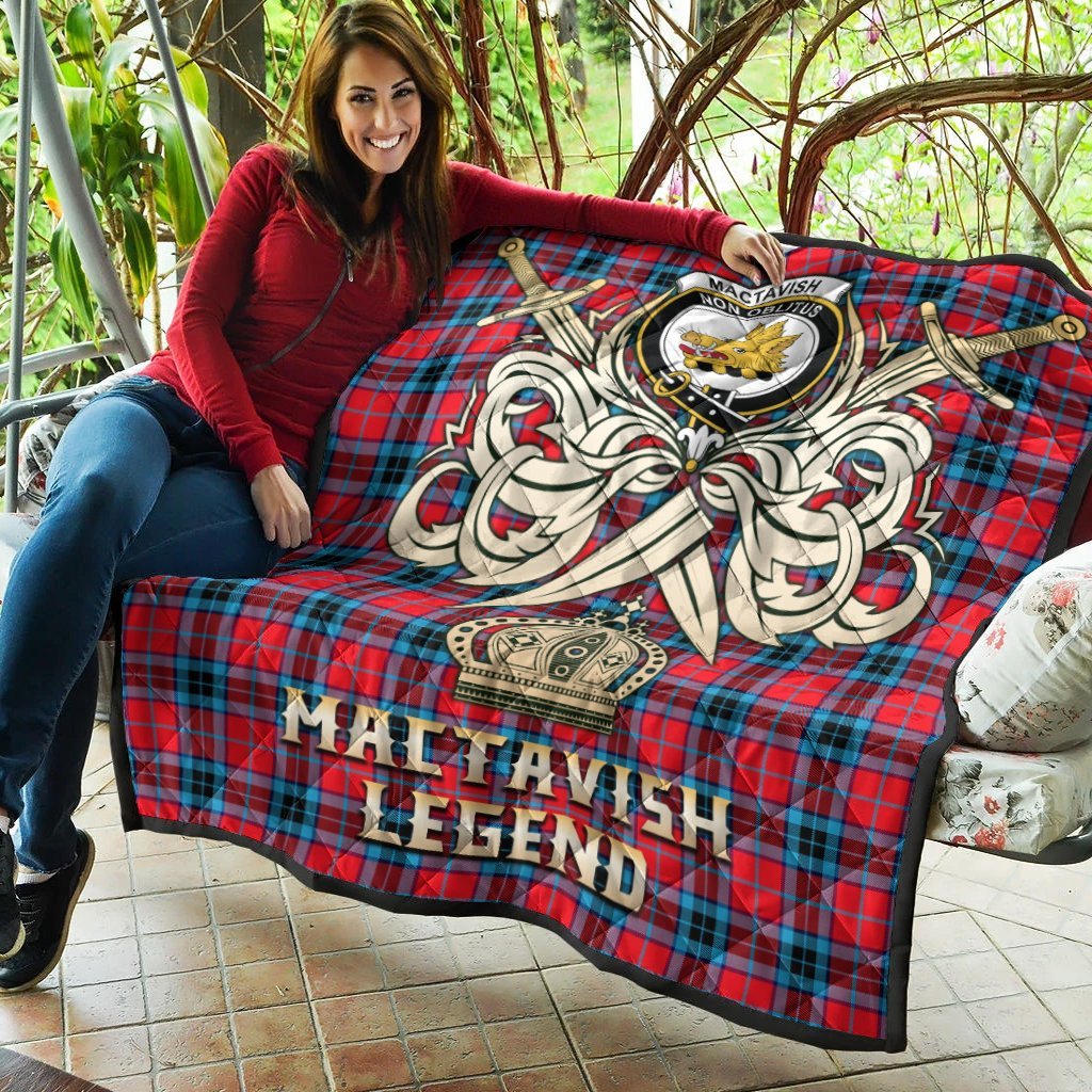 MacTavish Modern Tartan Crest Legend Gold Royal Premium Quilt