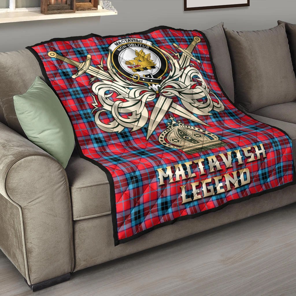 MacTavish Modern Tartan Crest Legend Gold Royal Premium Quilt