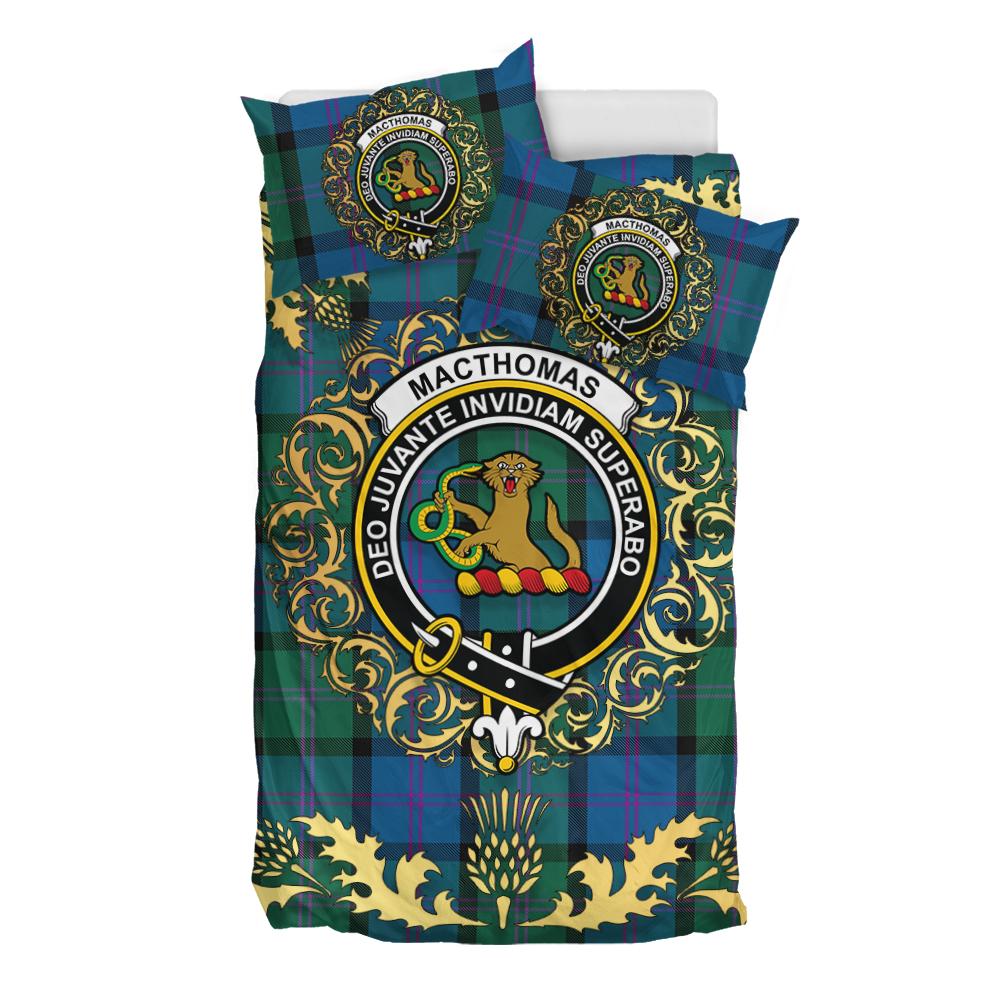 MacThomas Tartan Crest Bedding Set - Golden Thistle Style