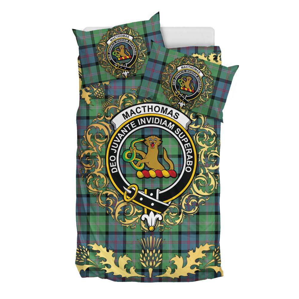 MacThomas Ancient Tartan Crest Bedding Set - Golden Thistle Style