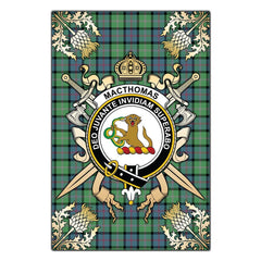 MacThomas Ancient Tartan Crest Black Garden Flag - Gold Thistle Style