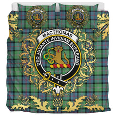 MacThomas Ancient Tartan Crest Bedding Set - Golden Thistle Style