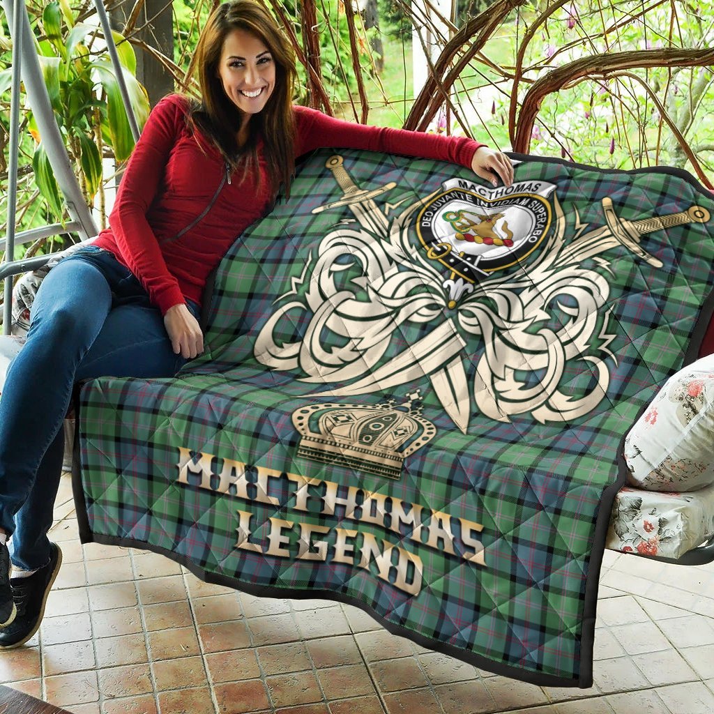 MacThomas Ancient Tartan Crest Legend Gold Royal Premium Quilt