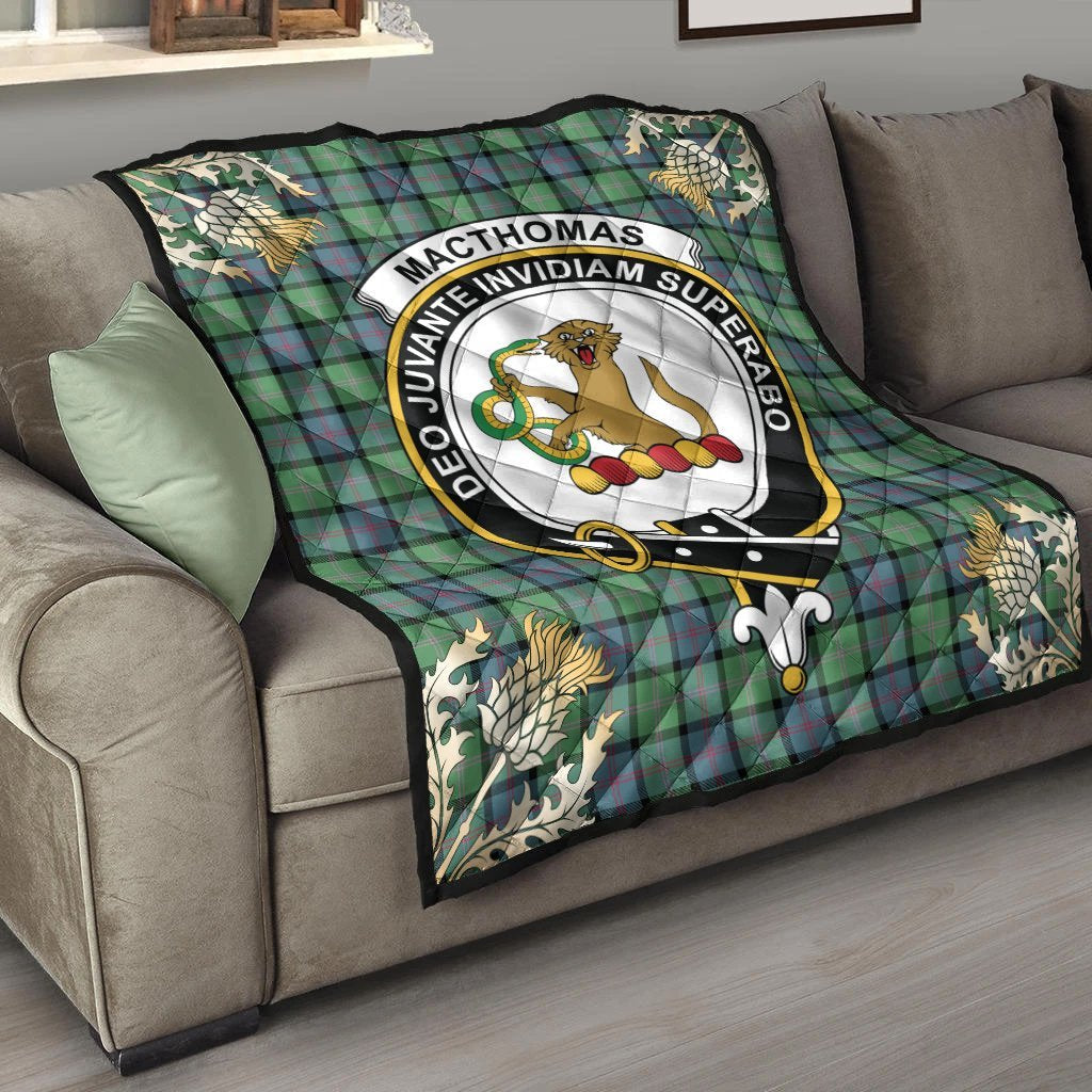 MacThomas Ancient Tartan Crest Premium Quilt - Gold Thistle Style