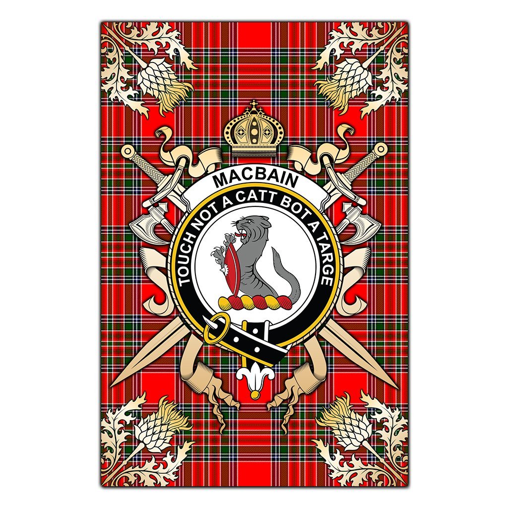 Macbain Tartan Crest Black Garden Flag - Gold Thistle Style