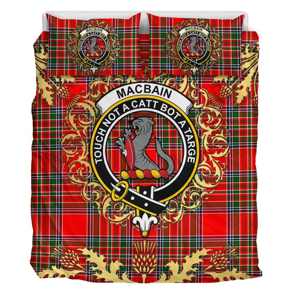 Macbain Tartan Crest Bedding Set - Golden Thistle Style