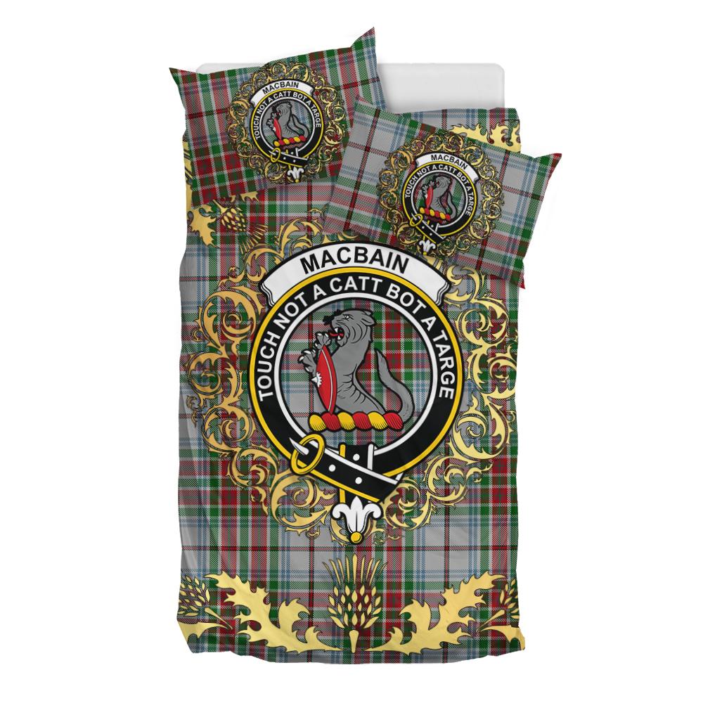 Macbain Dress Tartan Crest Bedding Set - Golden Thistle Style