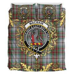 Macbain Dress Tartan Crest Bedding Set - Golden Thistle Style