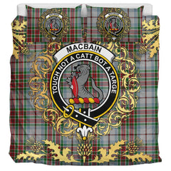 Macbain Dress Tartan Crest Bedding Set - Golden Thistle Style