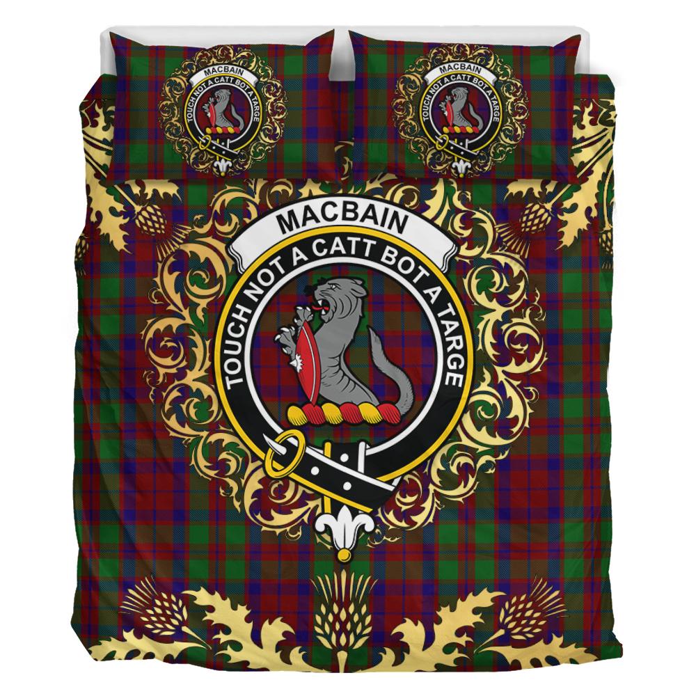 Macbain of Tomatin Tartan Crest Bedding Set - Golden Thistle Style