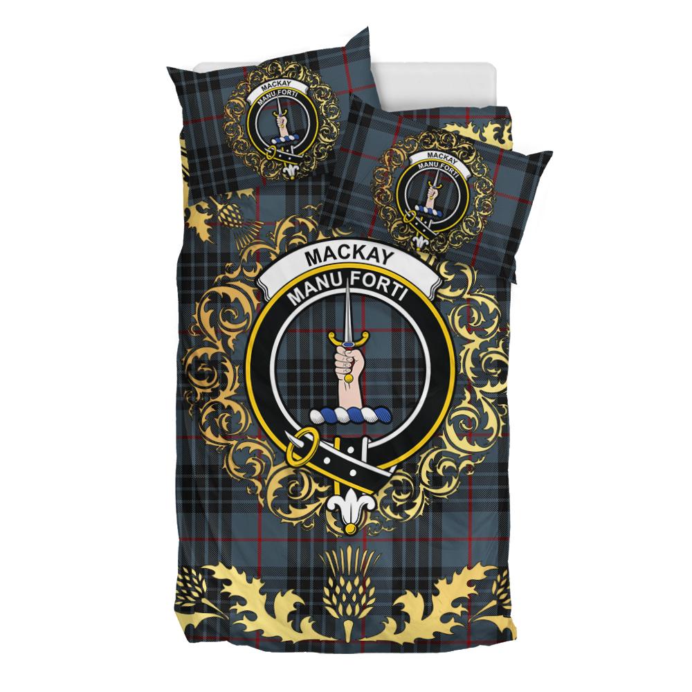 Mackay Blue 01 Tartan Crest Bedding Set - Golden Thistle Style