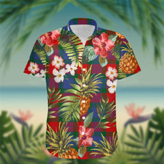 Mar Tartan Hawaiian Shirt Hibiscus, Coconut, Parrot, Pineapple - Tropical Garden Shirt