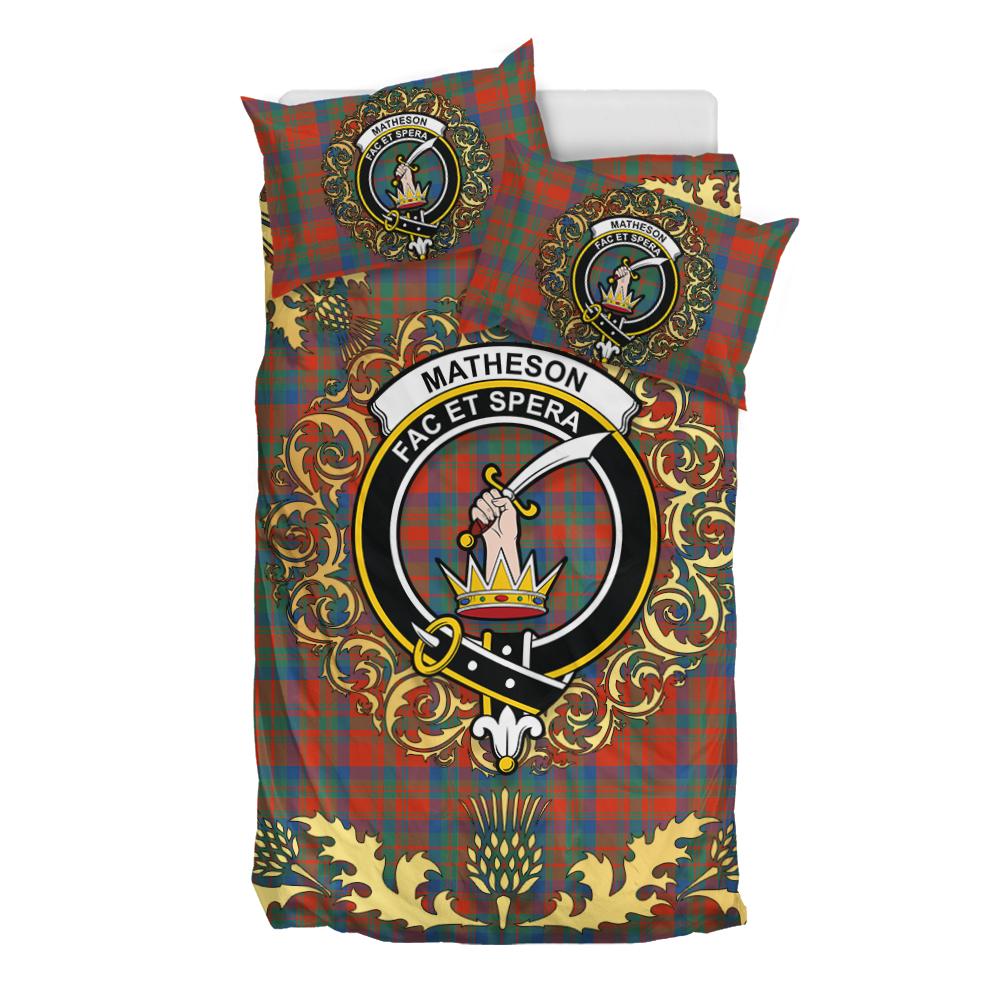 Matheson Ancient Tartan Crest Bedding Set - Golden Thistle Style