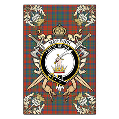 Matheson Ancient Tartan Crest Black Garden Flag - Gold Thistle Style