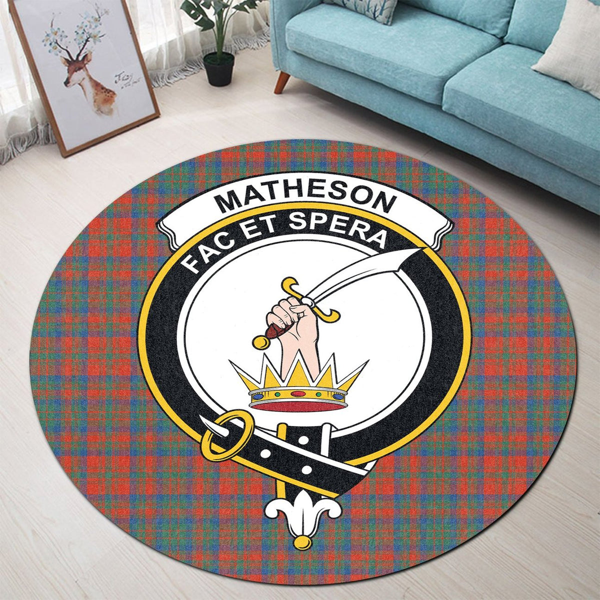 Matheson Ancient Tartan Crest Round Rug