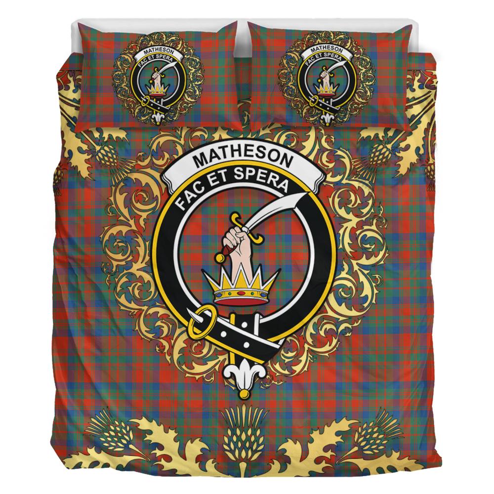 Matheson Ancient Tartan Crest Bedding Set - Golden Thistle Style