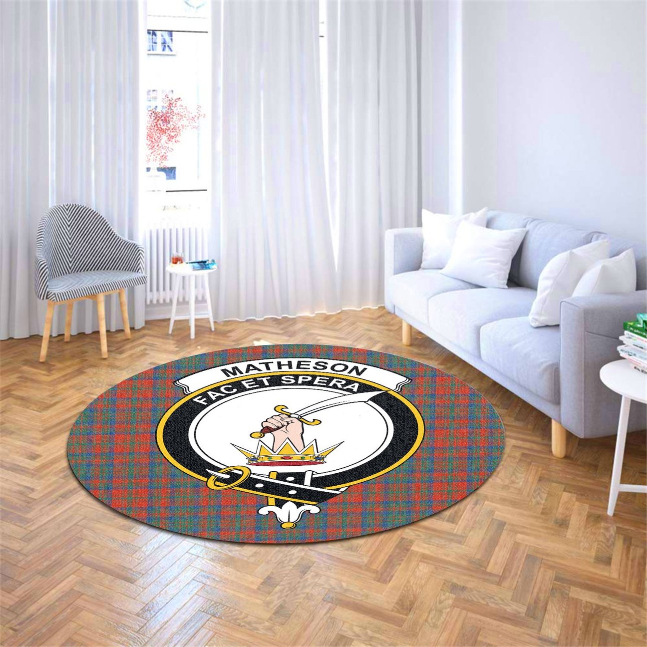 Matheson Ancient Tartan Crest Round Rug