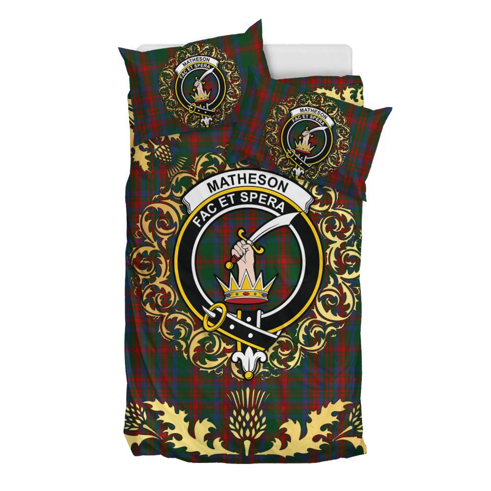 Matheson Hunting 02 Tartan Crest Bedding Set - Golden Thistle Style