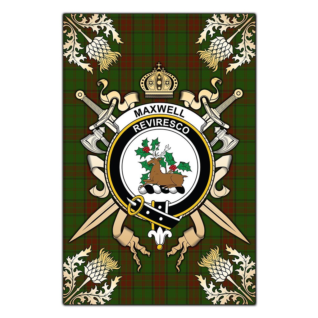 Maxwell Hunting Tartan Crest Black Garden Flag - Gold Thistle Style