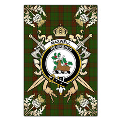 Maxwell Hunting Tartan Crest Black Garden Flag - Gold Thistle Style