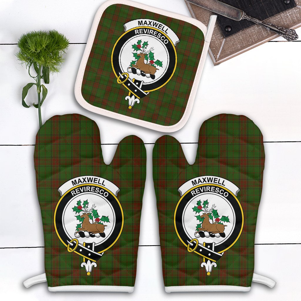 Maxwell Hunting Tartan Crest Oven Mitt And Pot Holder (2 Oven Mitts + 1 Pot Holder)