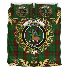 Maxwell Hunting Tartan Crest Bedding Set - Golden Thistle Style