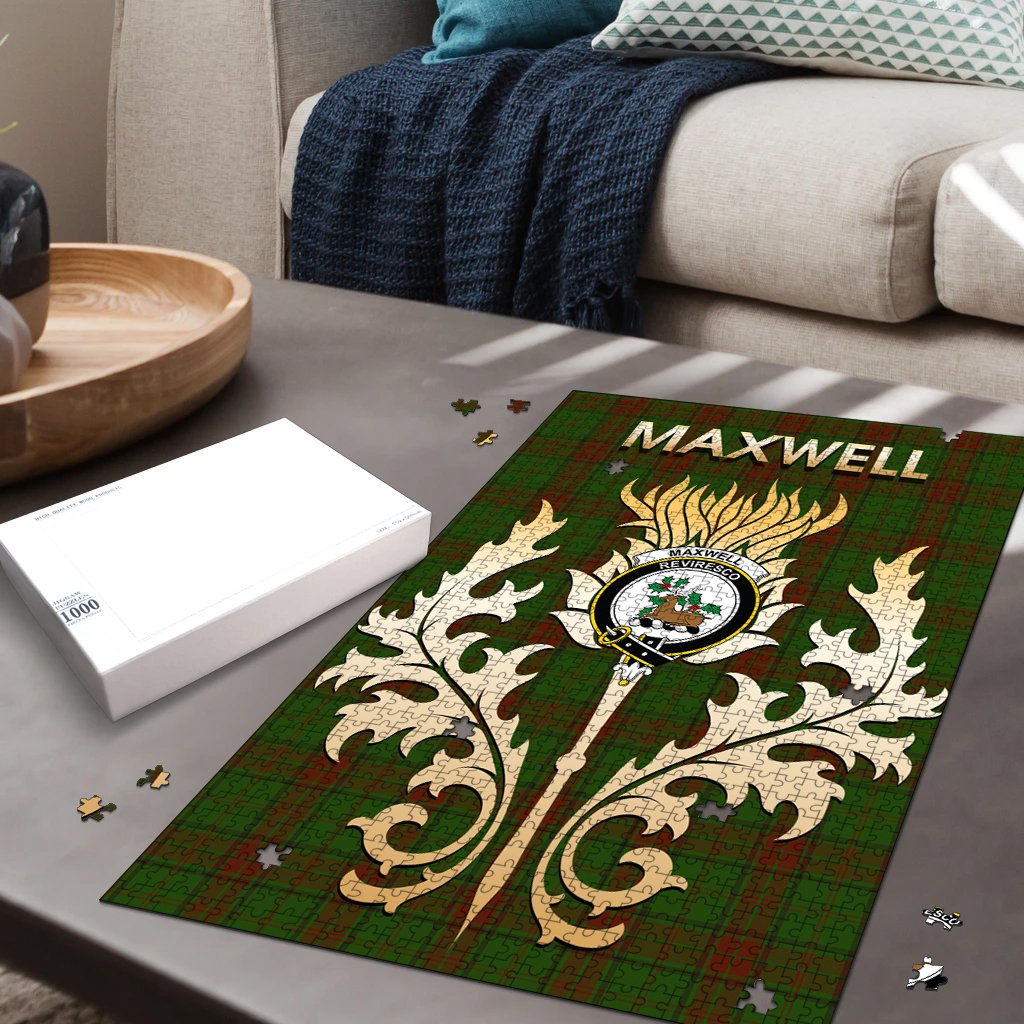 Maxwell Hunting Tartan Crest Thistle Jigsaw Puzzles