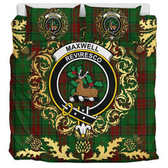 Maxwell Hunting Tartan Crest Bedding Set - Golden Thistle Style