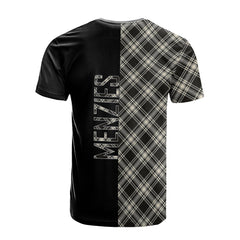 Menzies Black _ White Ancient Tartan T-Shirt Half of Me - Cross Style