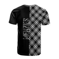 Menzies Black _ White Modern Tartan T-Shirt Half of Me - Cross Style