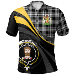 Menzies Black _ White Modern Tartan Polo Shirt - Royal Coat Of Arms Style