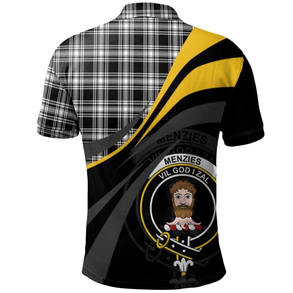 Menzies Black _ White Modern Tartan Polo Shirt - Royal Coat Of Arms Style