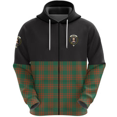 Menzies Green Ancient Clan Half Of Tartan Zipper Hoodie