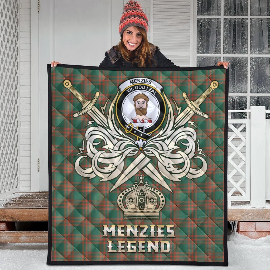 Menzies Green Ancient Tartan Crest Legend Gold Royal Premium Quilt