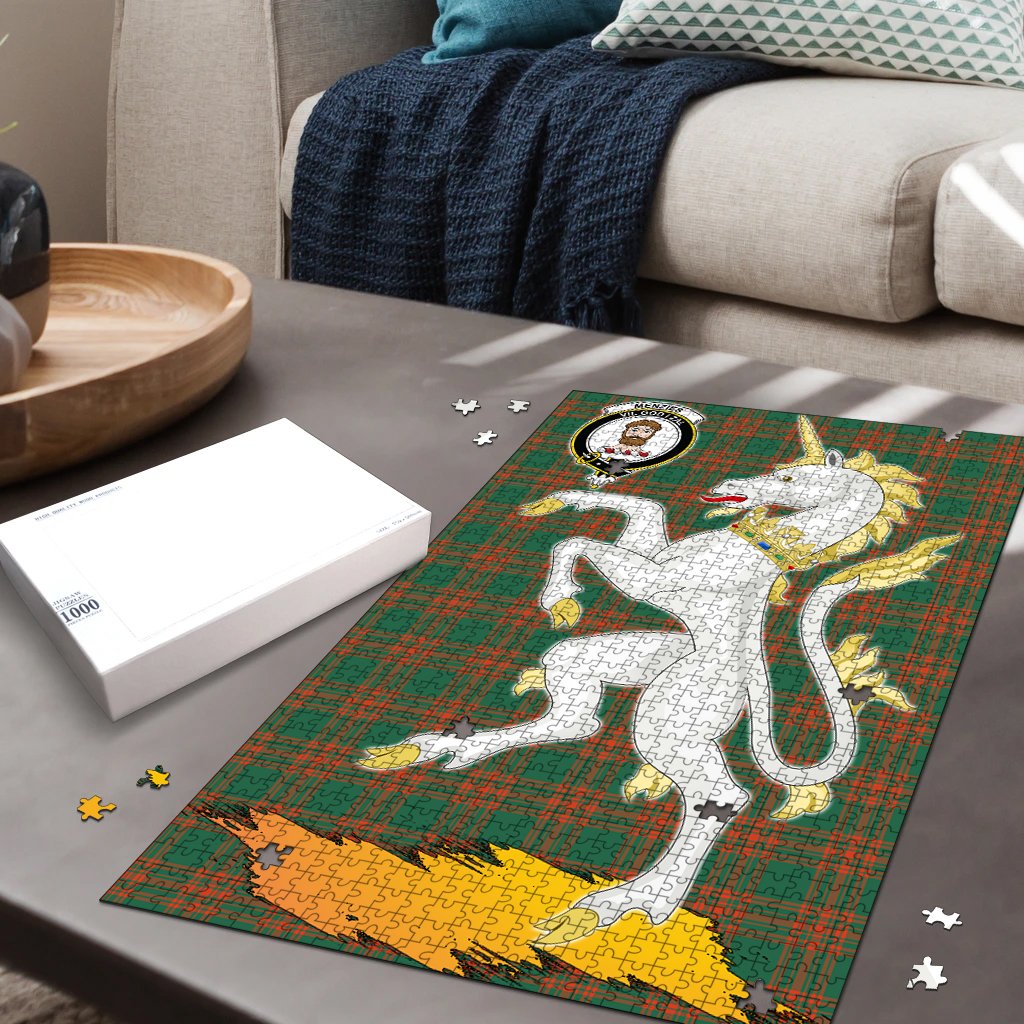 Menzies Green Ancient Tartan Crest Unicorn Scotland Jigsaw Puzzles