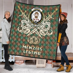 Menzies Green Ancient Tartan Crest Legend Gold Royal Premium Quilt