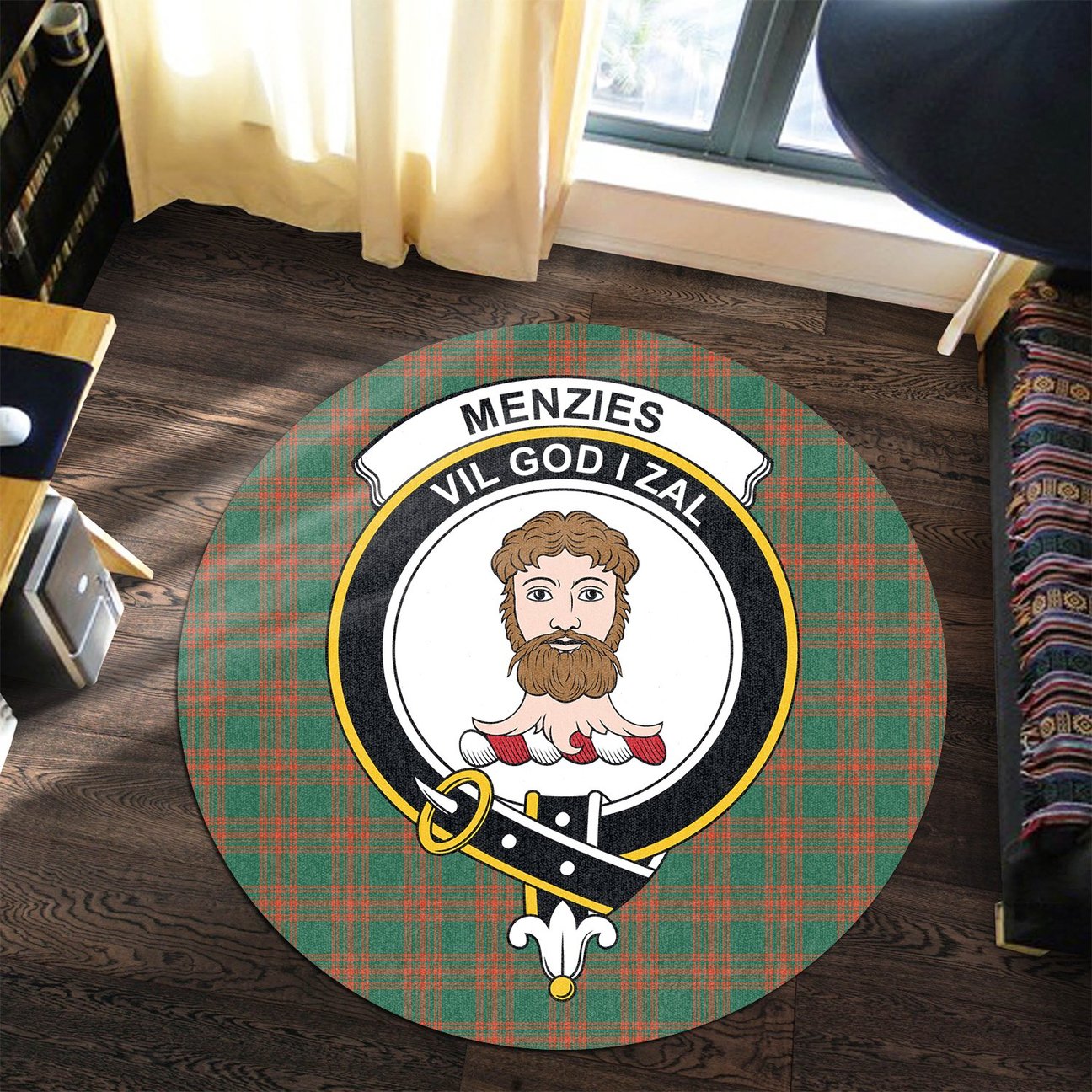 Menzies Green Ancient Tartan Crest Round Rug