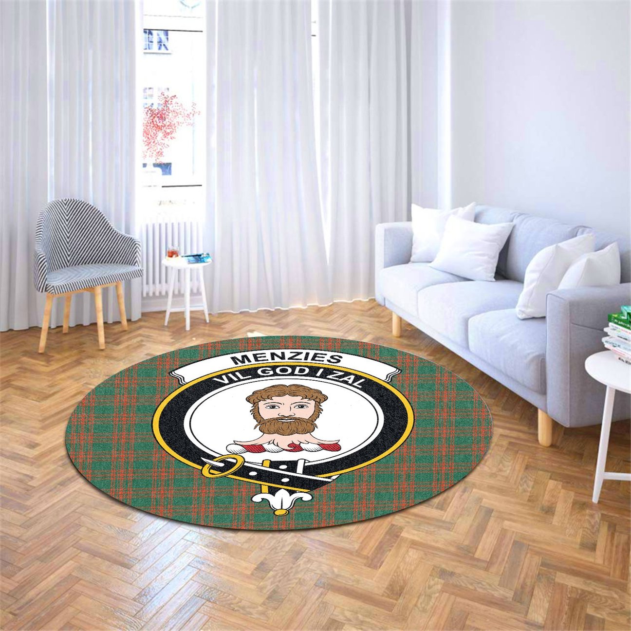 Menzies Green Ancient Tartan Crest Round Rug